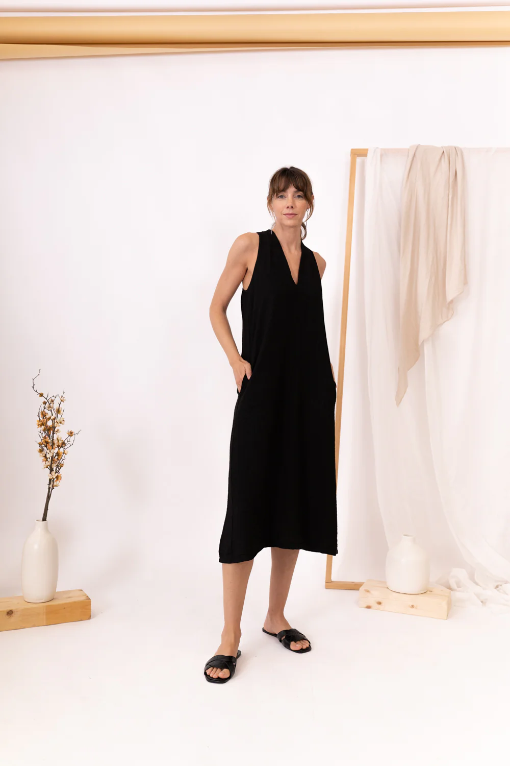 Vestido-midi-ripple-poems-PS1422-negro
