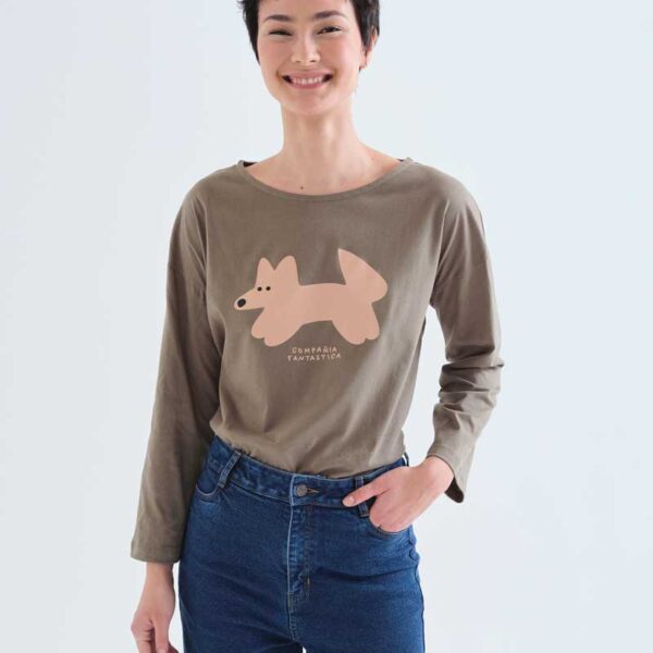 Camiseta_algodón_ verde_oliva_print_Volpe_63C/42002_Compañía_Fantástica