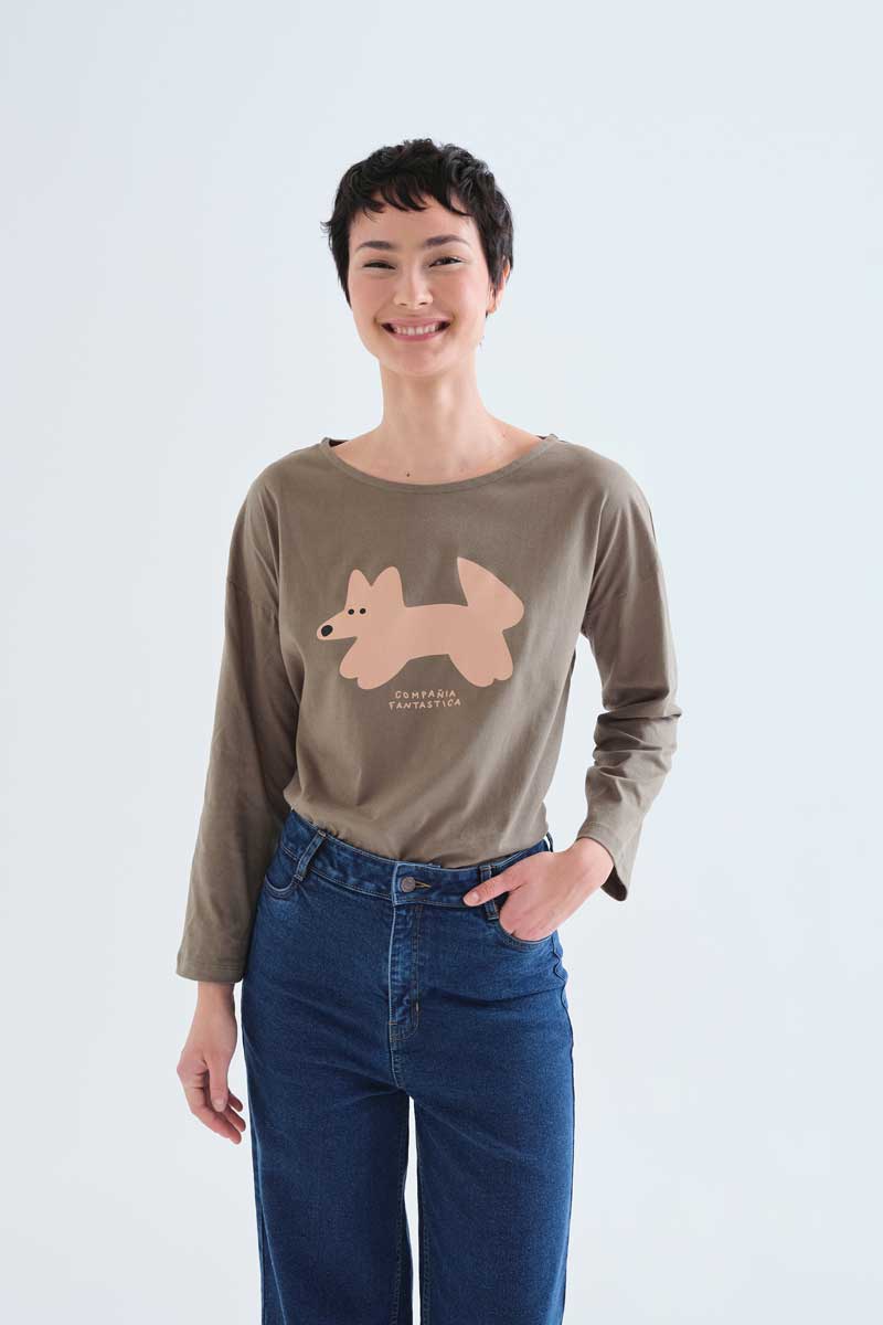 Camiseta_algodón_ verde_oliva_print_Volpe_63C/42002_Compañía_Fantástica