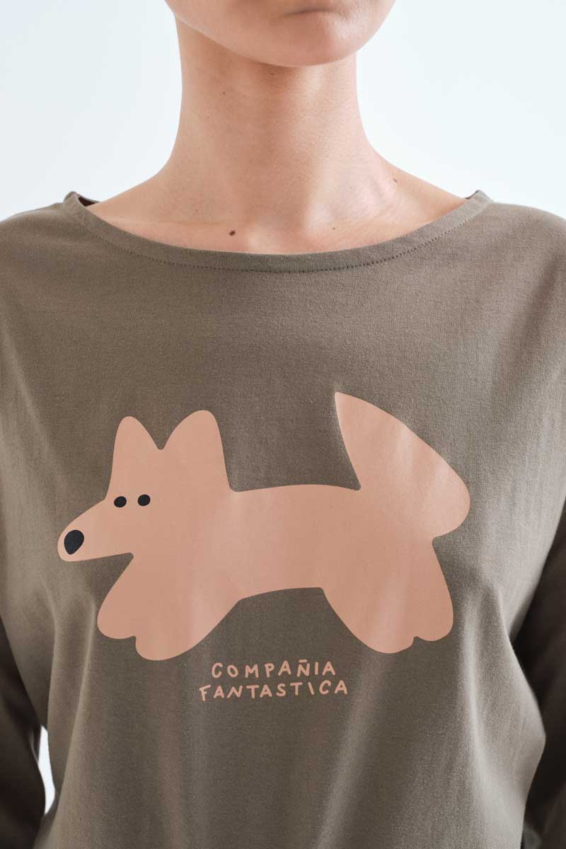 Camiseta_algodón_ verde_oliva_print_Volpe_63C/42002_Compañía_Fantástica