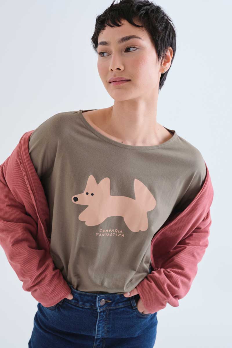 Camiseta_algodón_ verde_oliva_print_Volpe_63C/42002_Compañía_Fantástica