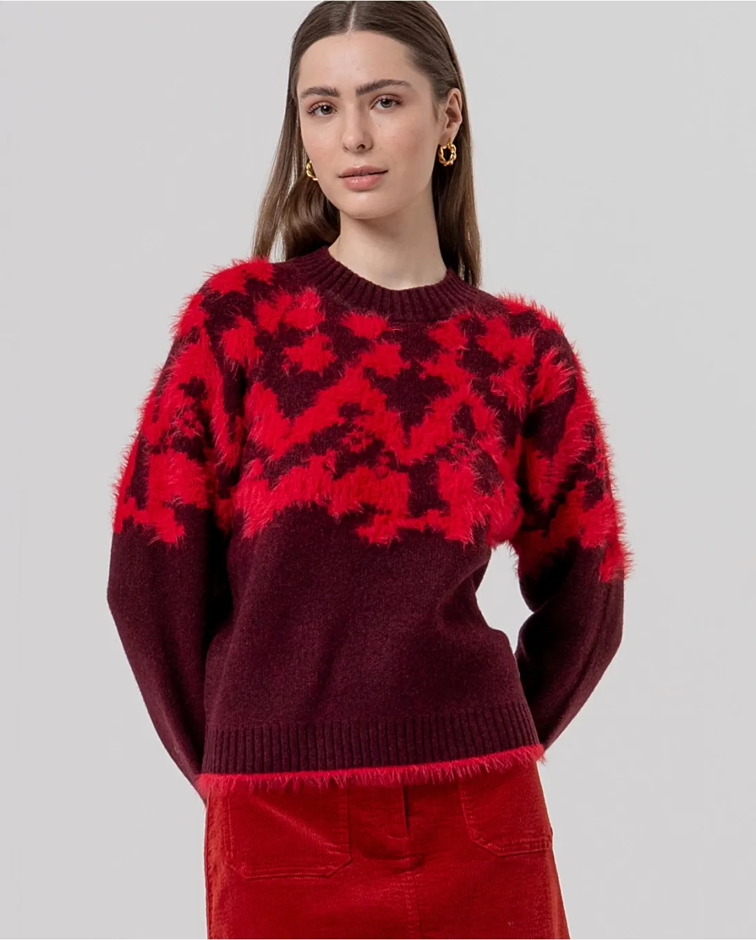Jersey-cuello-redondo-jacquard-granate-SURKANA-566SAFE231